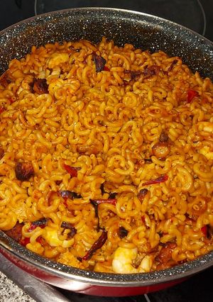 A picture of Super Easy Fideuá with Cuttlefish, Shrimp, and Swordfish.