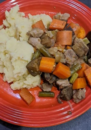 A picture of Lamb stew with Pecorino Romano Mash.