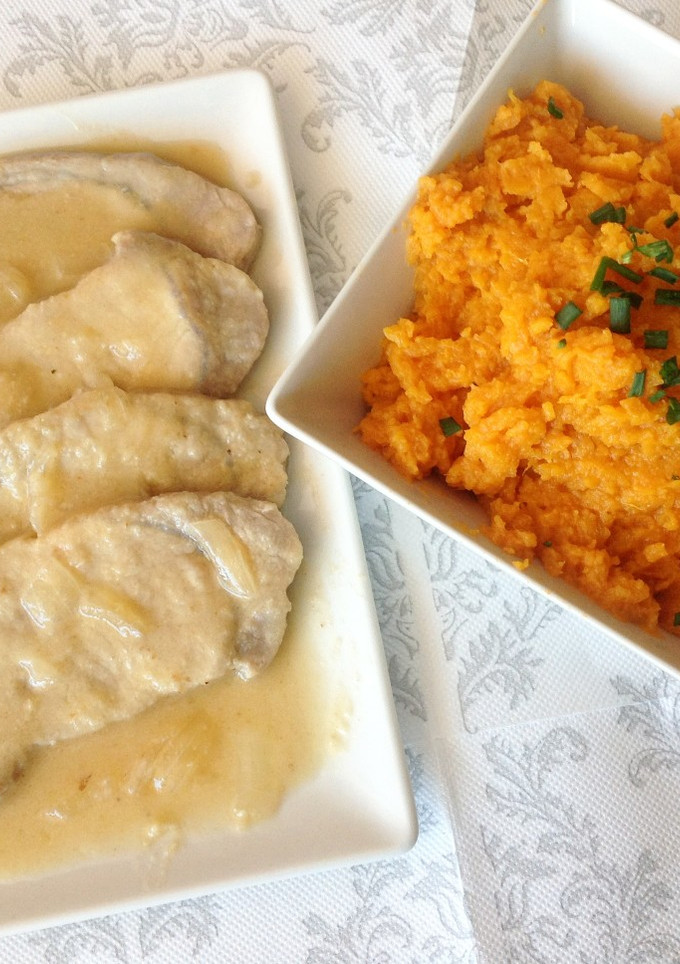 Una foto de Lomo con salsa de Limón y puré de Boniato