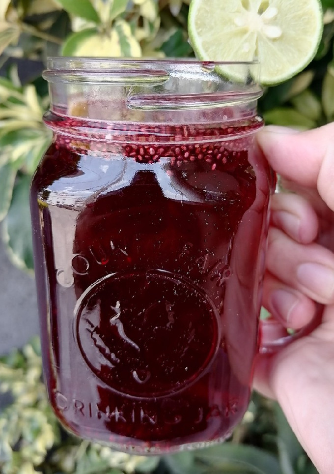 Una foto de Agua de jamaica con menta y chía 🌺🍹