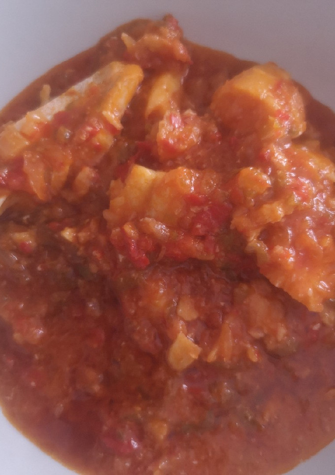 Una foto de Bacalao con pisto