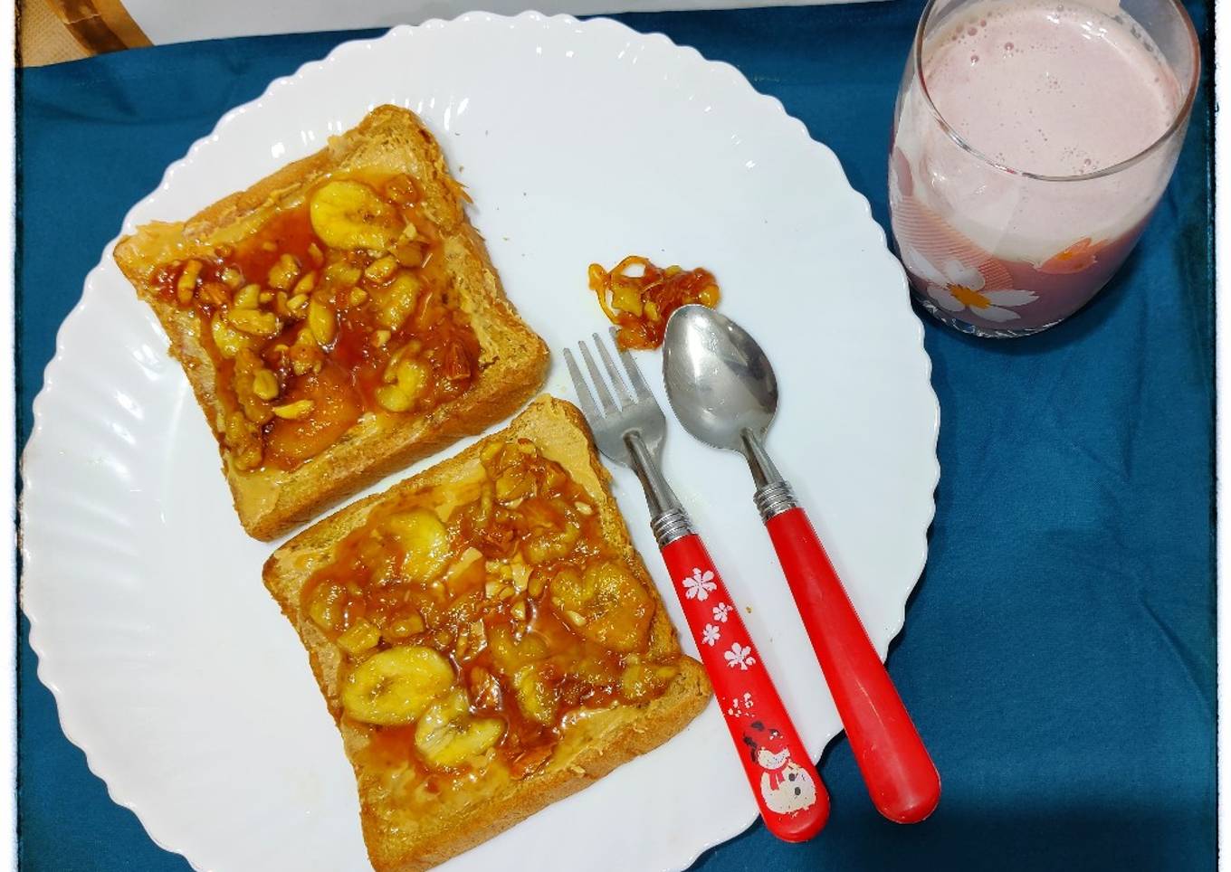 Caramalised banana and peanut butter toast