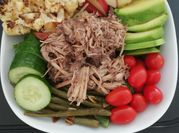 A picture of main course meals with pork