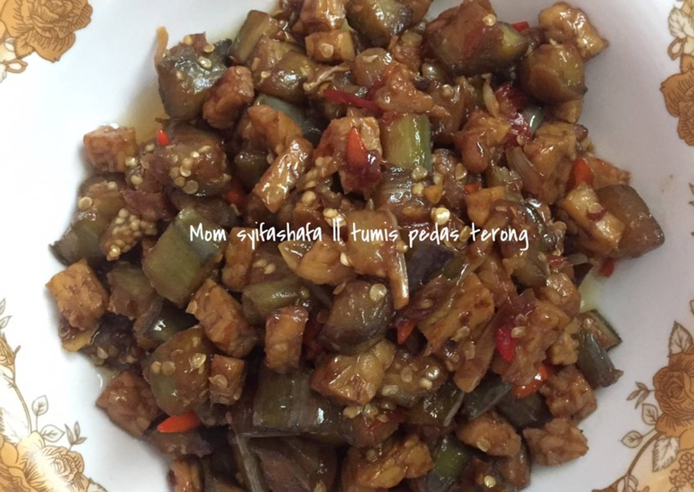 Tumis pedas terong campur tempe