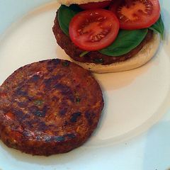 A picture of Vickys Red Bean & Oat Burgers, GF DF EF SF NF.