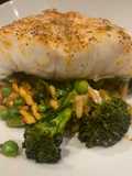 Quick smokey cod, greens and orzo