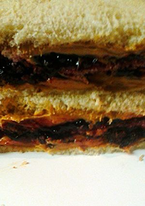 A picture of Peanut butter raisins and jelly.