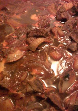 A picture of carne de rez con salsa de chipotle (beef with chipotle sauce).