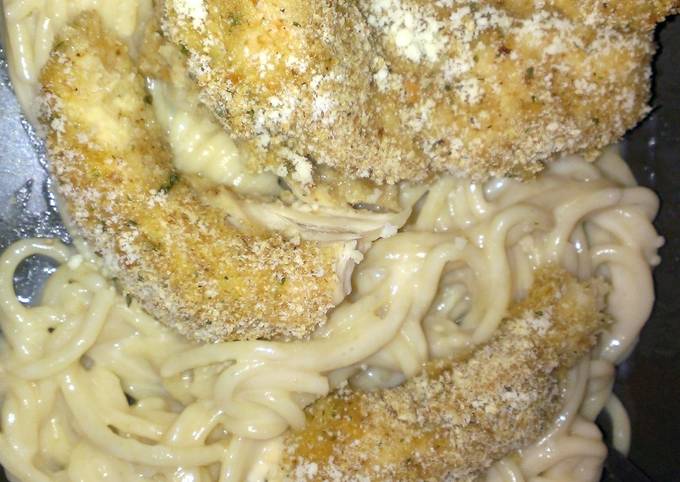 Easiest Way to Make Super Quick Homemade breaded chicken and Alfredo