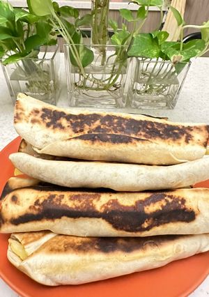 A picture of Chicken Shawarma with Tortilla Bread.