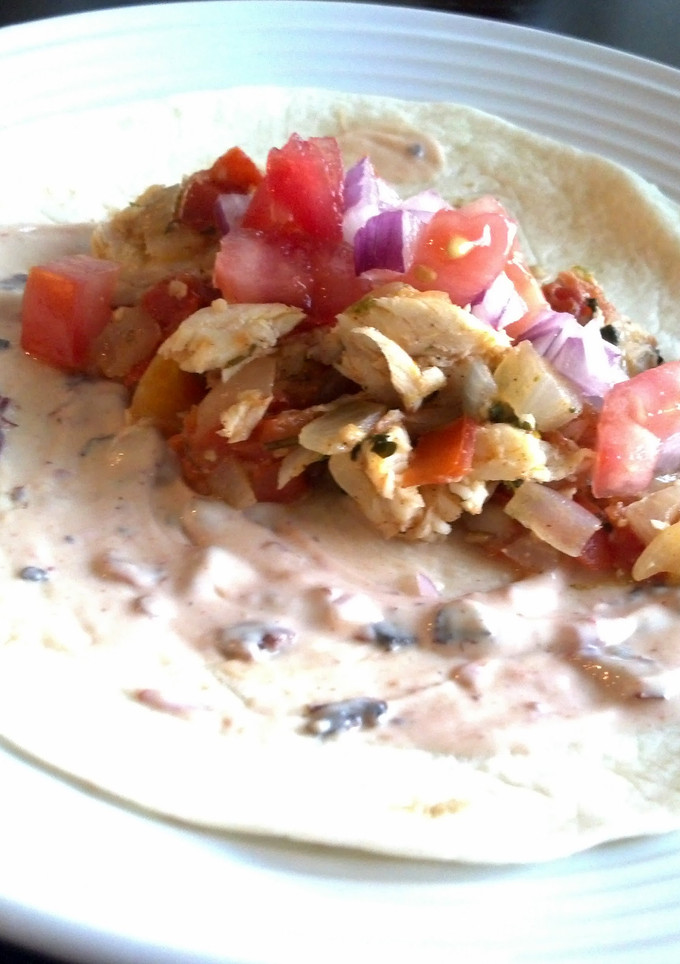 A picture of Snapper Tacos with Chipotle Cream.