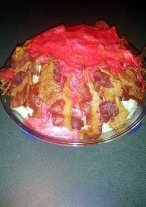 A picture of Volcano Potatoes... Bacon & Cheddar.