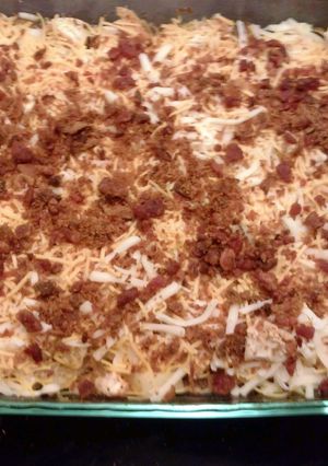 A picture of Nikki's Loaded potato,chicken, bacon and cheese casserole.