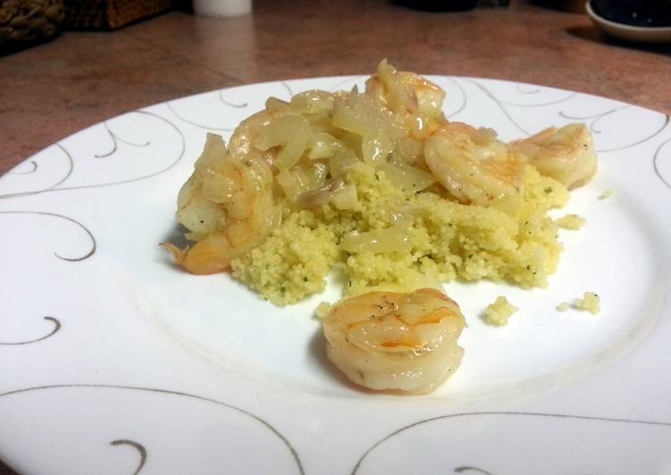 Steps to Prepare Quick Wine and Shallot Shrimp w. Couscous