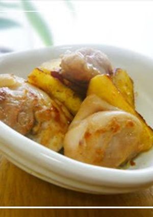 A picture of Braised Sweet Potato & Chicken with Butter and Miso.