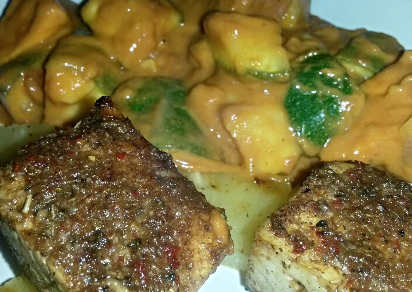 Sig's Courgette and Sweet Potato Stew with Spicy Tofu.