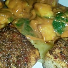 A picture of Sig's Courgette and Sweet Potato Stew with Spicy Tofu..