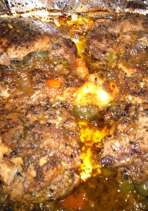 A picture of Stuffed pork chops.