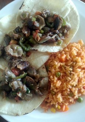 A picture of Sonia's Chicken Gizzards and Hearts Tacos.