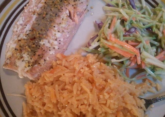 Salmon w/ Parmesan orzo & Broccoli Salad