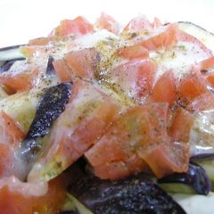 A picture of Italian-Style Eggplant and Tomatoes in 5 Minutes in the Microwave.