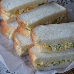A picture of Our Family's Cucumber and Egg Sandwiches.