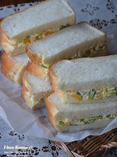 A picture of Our Family's Cucumber and Egg Sandwiches.