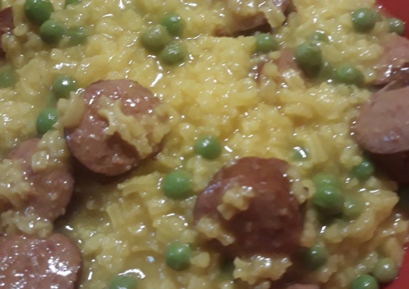 Soup with sausage and yellow rice