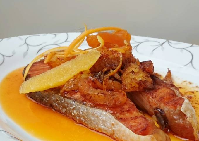 Salmon With Orange And Dried Apricot In Spicy Butter Sauce