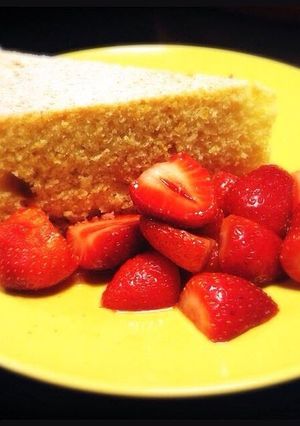 A picture of Ricotta-Orange Pound Cake with Prosecco Strawberries by Giada de Laurentiis.