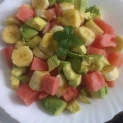 A picture of Banana, ovacado and melon pudding. #Nonheatsnack.