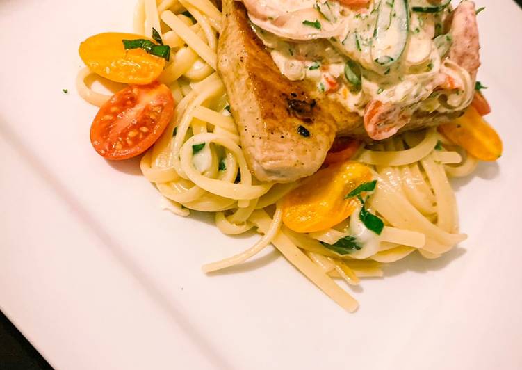 Yellow fin tuna with chilli & mozzarella linguini Yellow fin tuna with chilli & mozzarella linguini