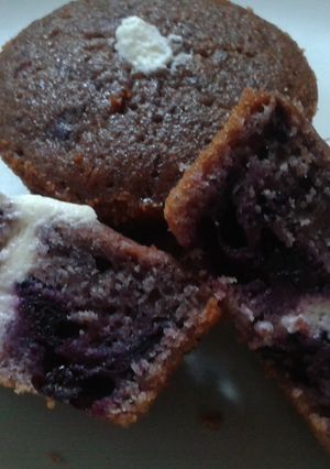 A picture of Blueberry muffins with cream cheese filling.