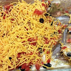 7 layer Tex-Mex dip A picture of 7 layer Tex-Mex dip.