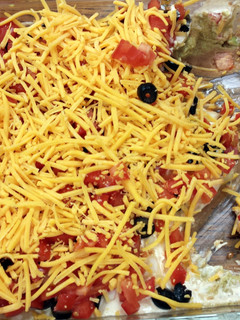 A picture of 7 layer Tex-Mex dip.