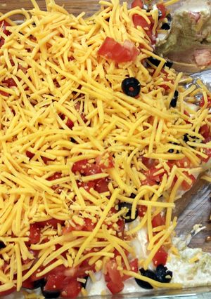 A picture of 7 layer Tex-Mex dip.