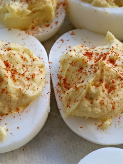 A picture of Deviled Eggs with Blue Cheese.