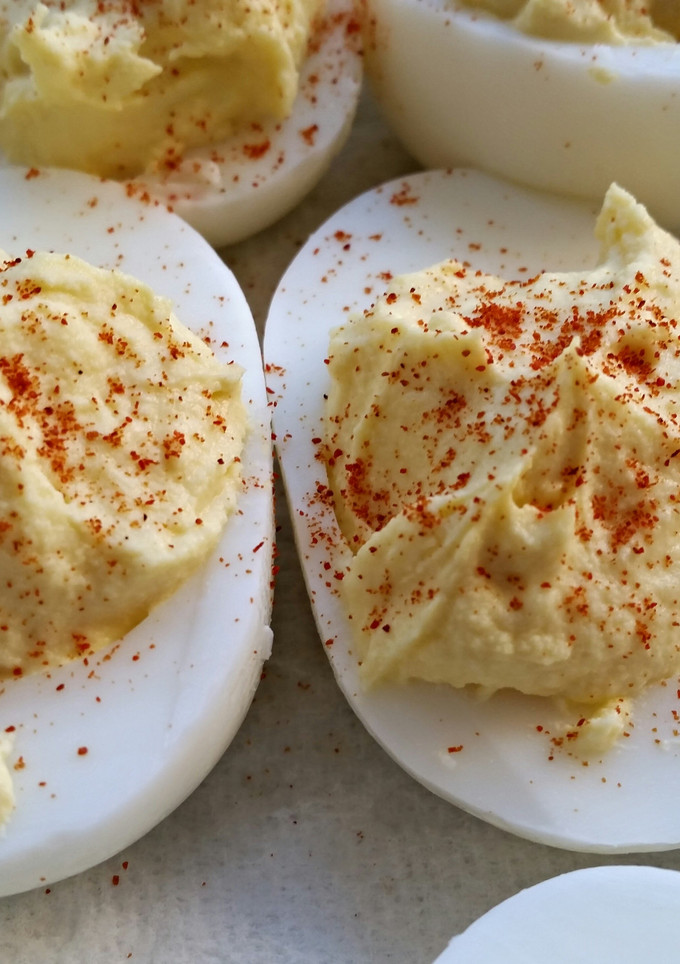 A picture of Deviled Eggs with Blue Cheese.
