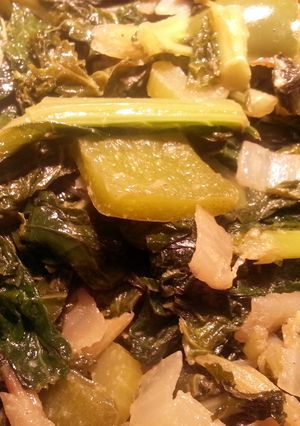 A picture of Braised Kale & Turnip Greens.