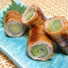 A picture of Leek & Shiso Pork Wraps with Soy Sauce and Butter.