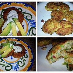 A picture of Spicy Shrimp Cakes with Mojito Lime Crema`.