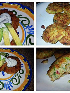 A picture of Spicy Shrimp Cakes with Mojito Lime Crema`.