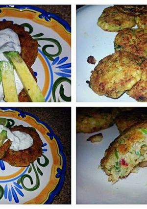 A picture of Spicy Shrimp Cakes with Mojito Lime Crema`.
