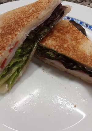 Una foto de Sándwich de lechuga, pavo y manzana