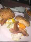 Fancy chicken egg and bacon burgers