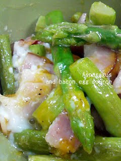 A picture of Asparagus and Bacon with Soft Set Eggs.