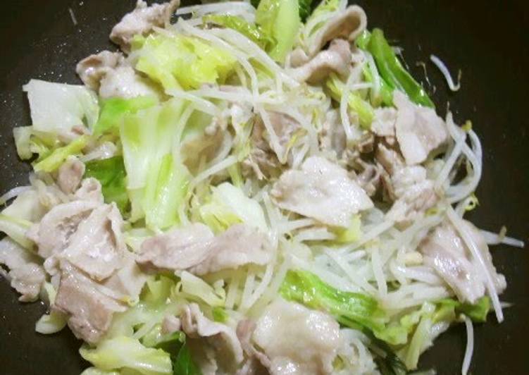 Pork Belly, Bean Sprouts, and Cabbage Steamed in Sake