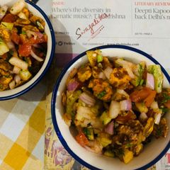 A picture of Chana jor chat (flattened chickpeas).