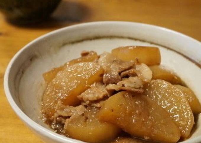 Steps to Prepare Quick Simple Simmered Daikon Radish &amp; Pork Belly