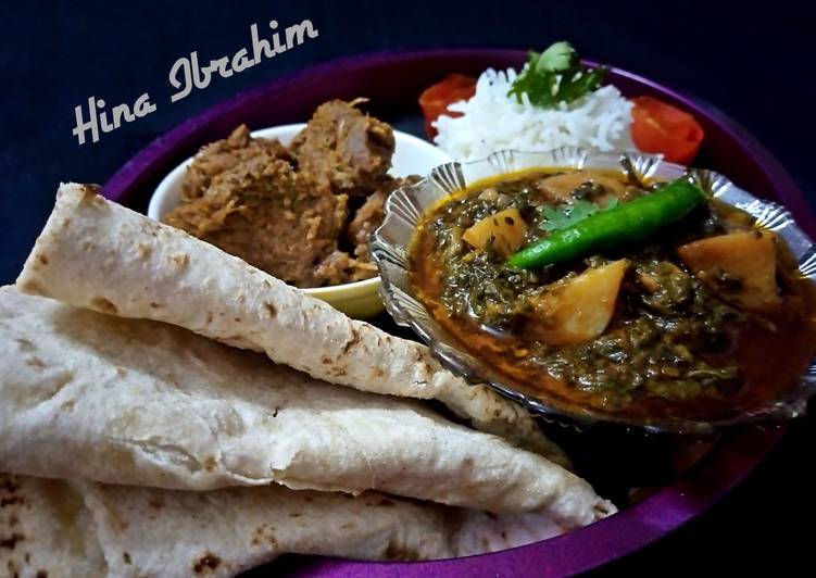 Recipe of Favorite Bihari boti, Aaloo palak, Plain Rice and Chapati
